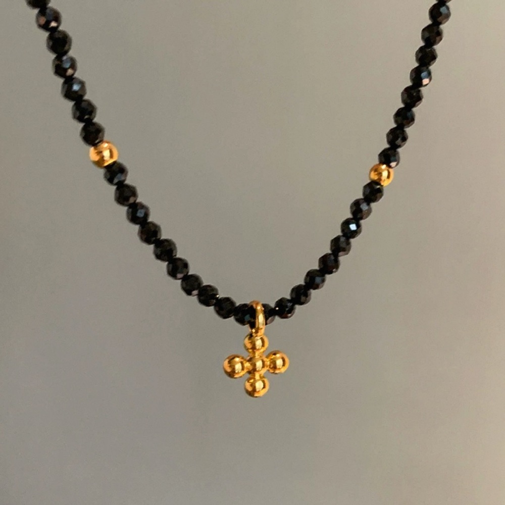 24k gold plated & natural hand cut black crystal Necklace